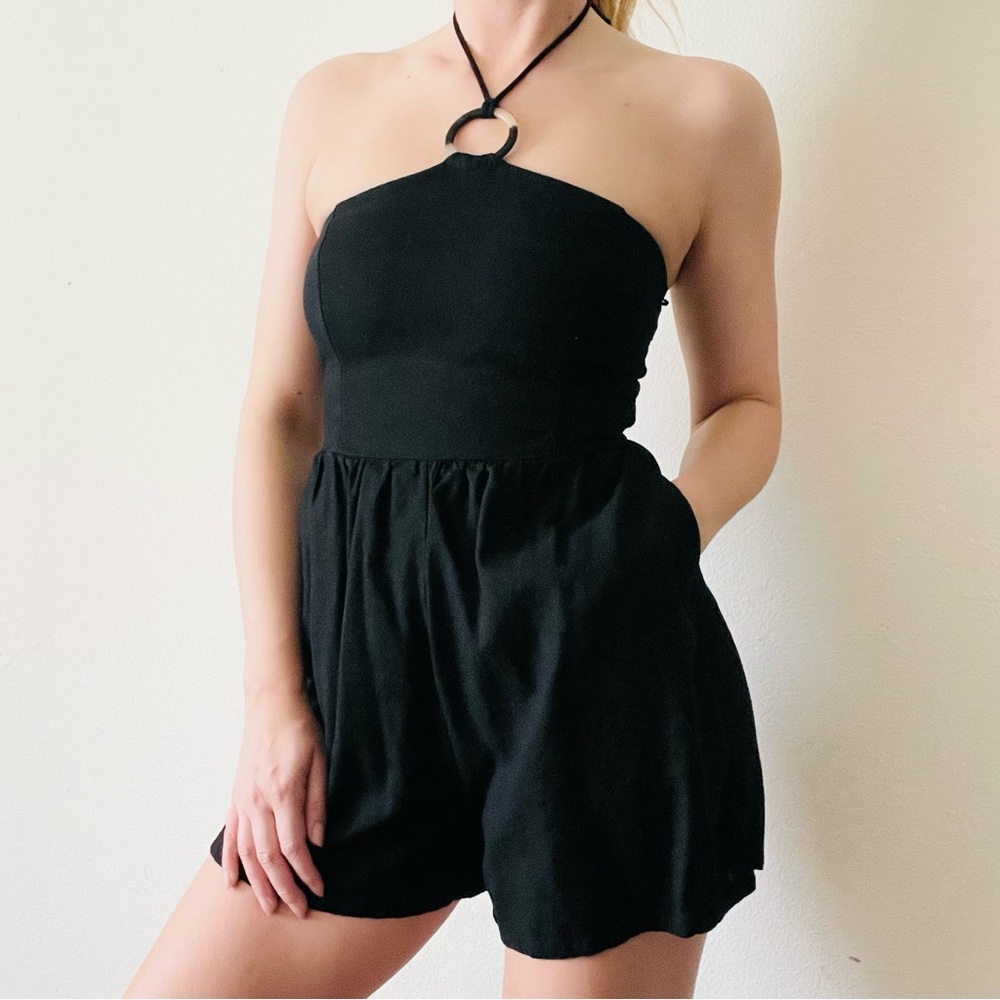 Old Navy Black Strapless Romper with Halter Ring